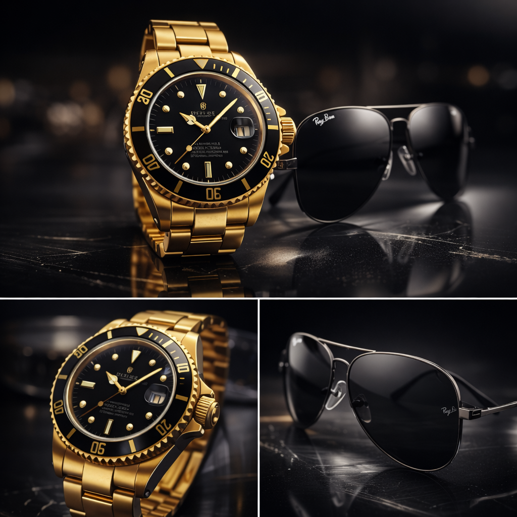 ROLEX SUBMARINER DORADO+GAFAS RAYBAN