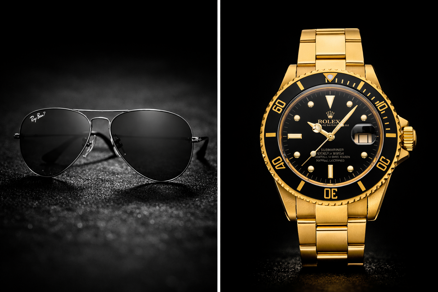 ROLEX SUBMARINER DORADO+GAFAS RAYBAN